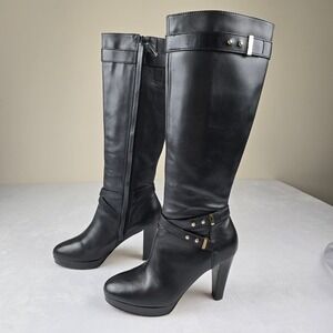 Cole Haan Black Leather‎ Knee High Platform Heeled Boots Women's Size 5.5B
